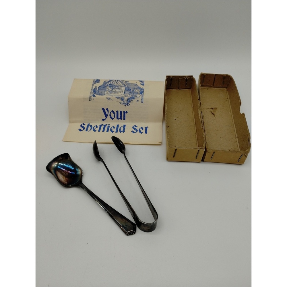 Sheffield Silver Plate Sugar Service Set Tongs And Little Ladle